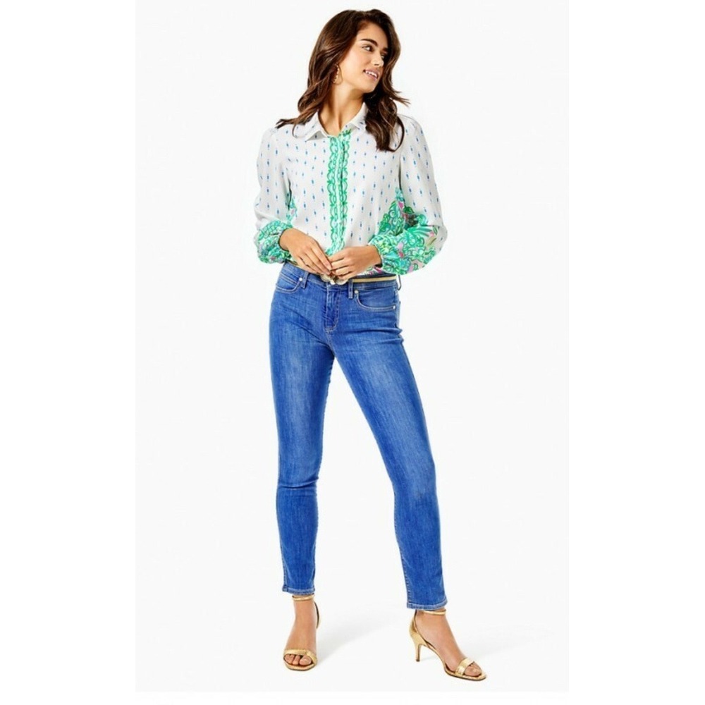 Lilly Pulitzer Top Women's L Button Down Long Sleeve White Floral Print